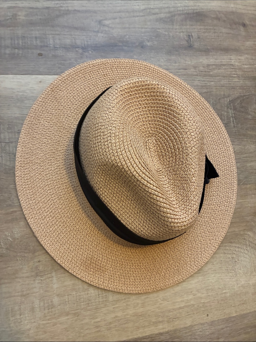 Tan Straw Fedora with Black Band